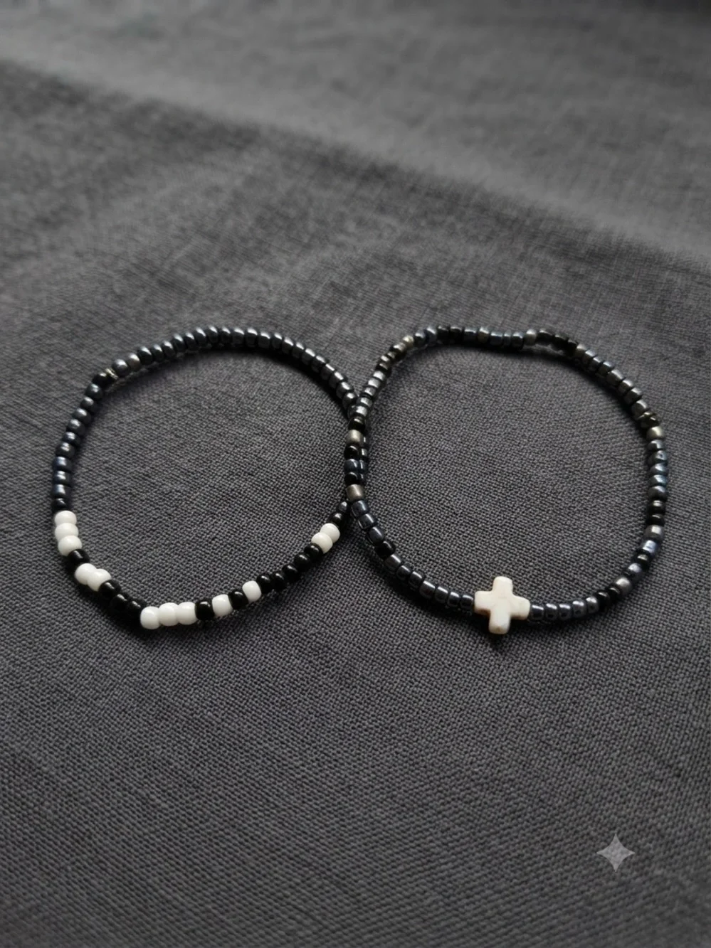 Black and White Beaded Stretch Bracelets
